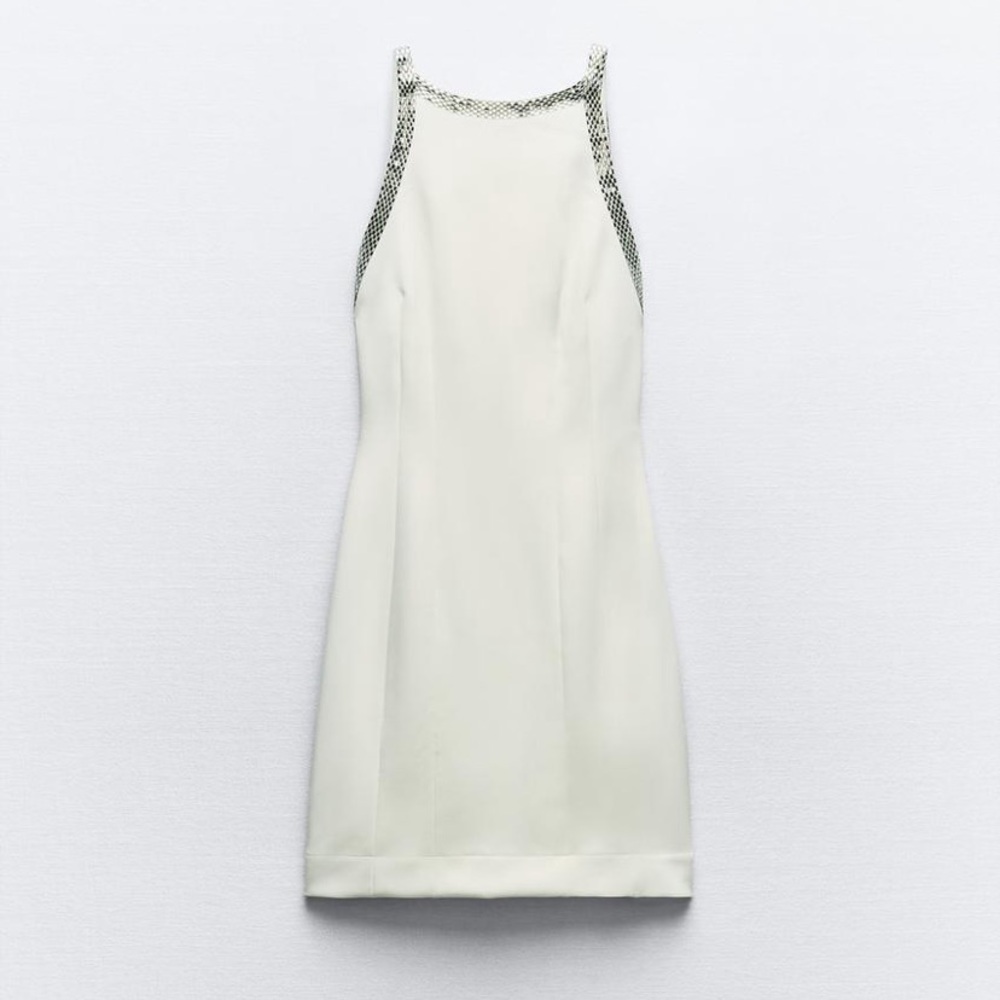 Zara Open Back Jewel Trim Mini Dress Size Small